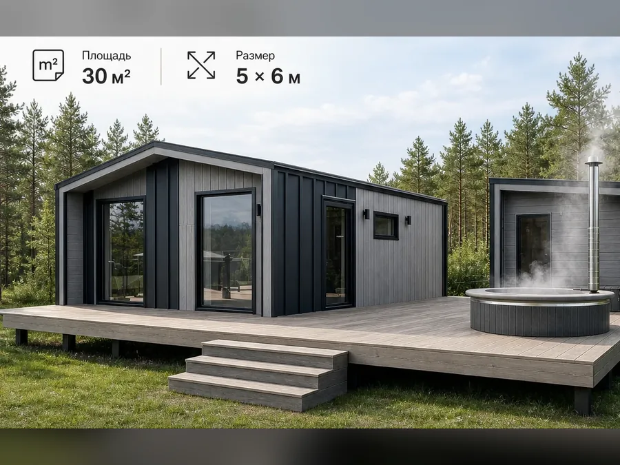 Дачный домик с баней 30 м²+14 м²+терраса 30 м²