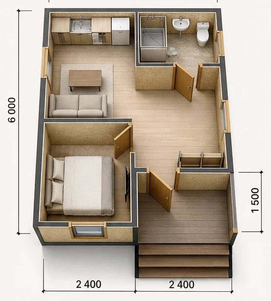 Планировка: Садовый домик 28 м² с утеплением и электрикой